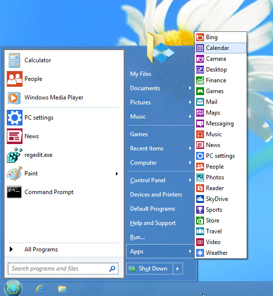 Apps list in Windows 8